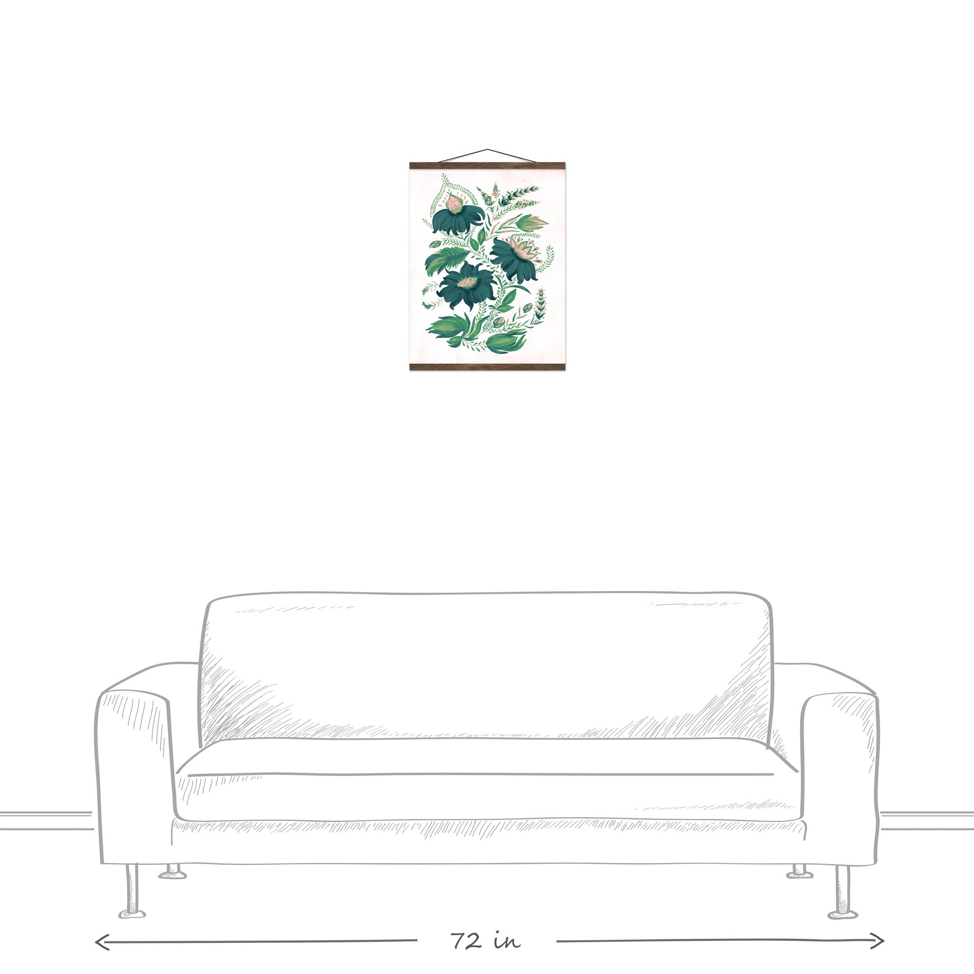 Folk Floral Pattern Teak Hanging Canvas